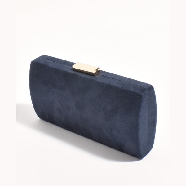 Clea Faux Suede Structured Clutch in Navy