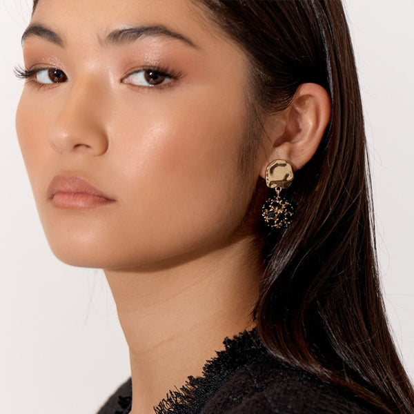 Crystal Ball Event Earrings (Black/Gold)