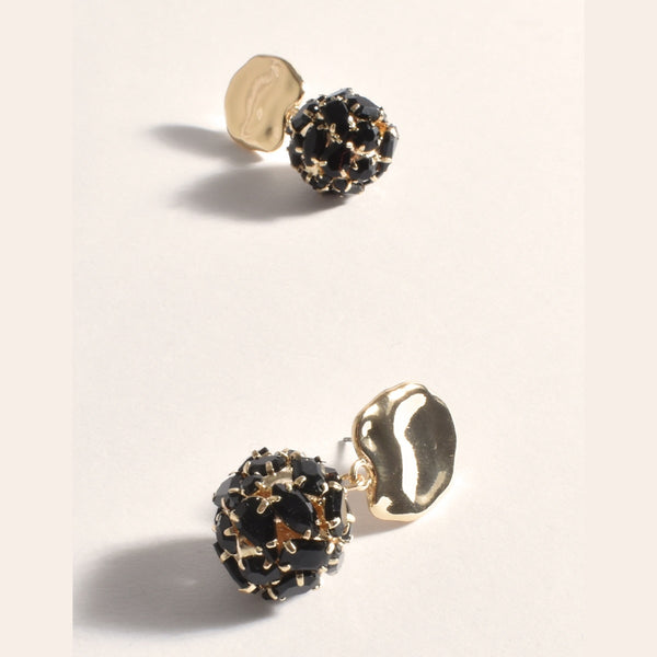 Crystal Ball Event Earrings (Black/Gold)