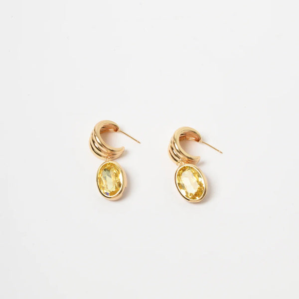 Our Curved Front Oval Drop Earrings in Lemon.