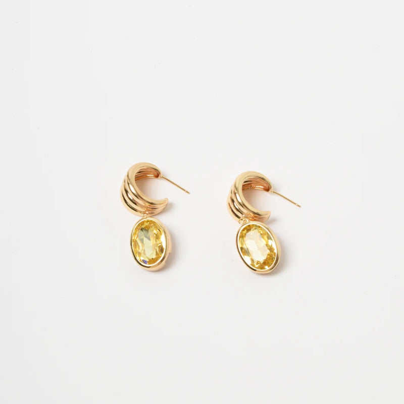 Our Curved Front Oval Drop Earrings in Lemon.