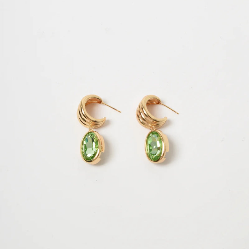 Curved Front Oval Drop Earrings (Mint/Gold)