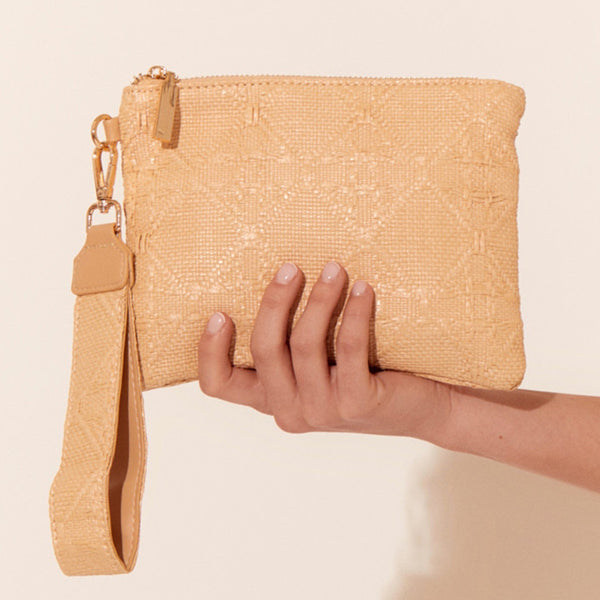 Delphine Weave Pouch in Natural with a handy detachable wrist strap