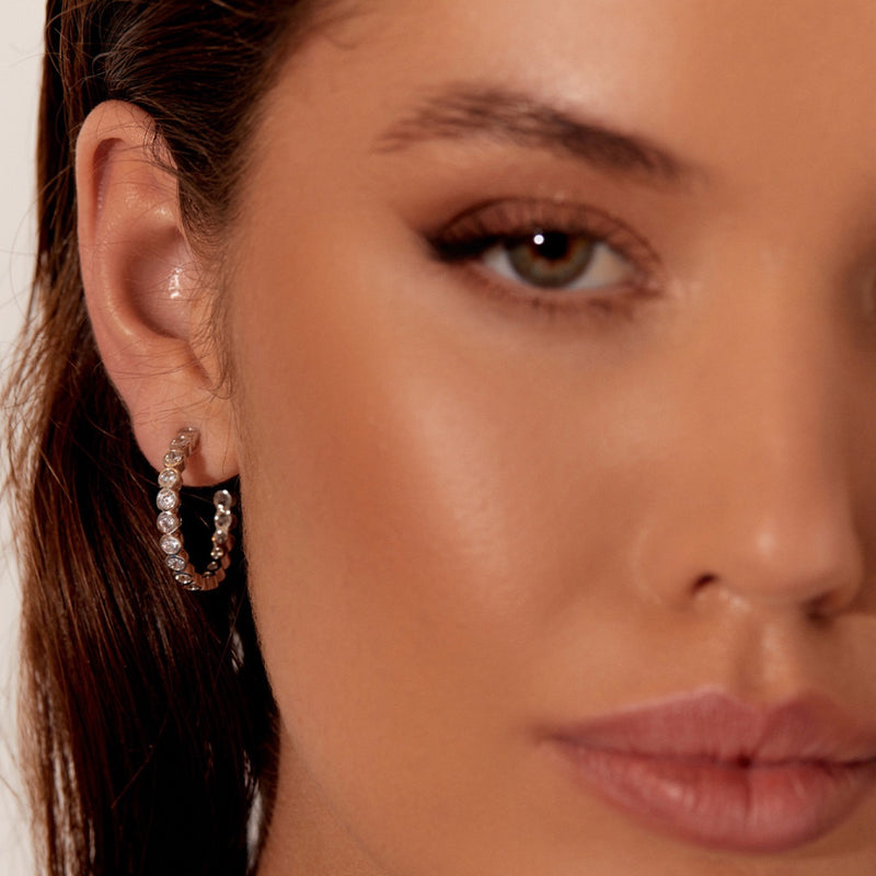 Diamante Hoop Earrings in silver