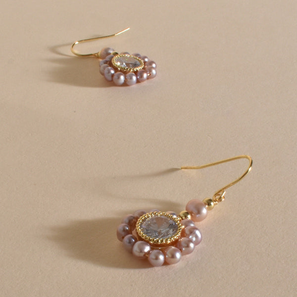 Diamante Pearl Hook Earrings in pink