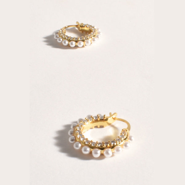 Diamante Pearl Mini Hoop Earrings 