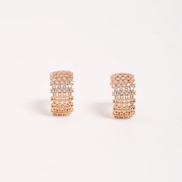 Diamante Row Hoop Earrings in Gold