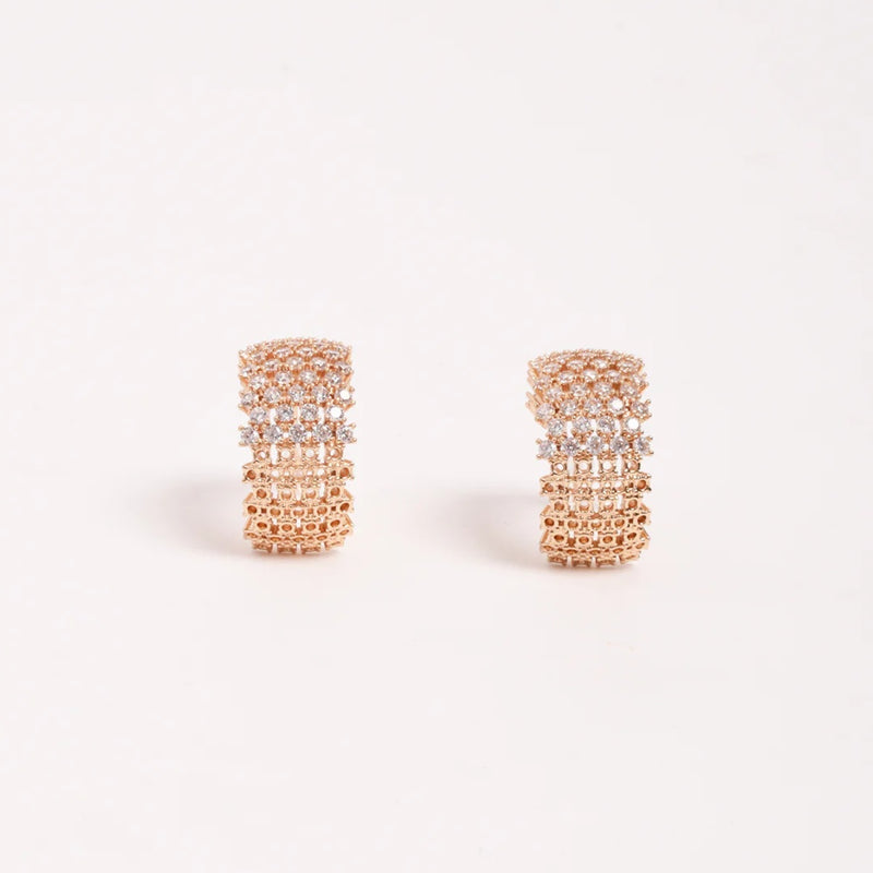 Diamante Row Hoop Earrings in Gold