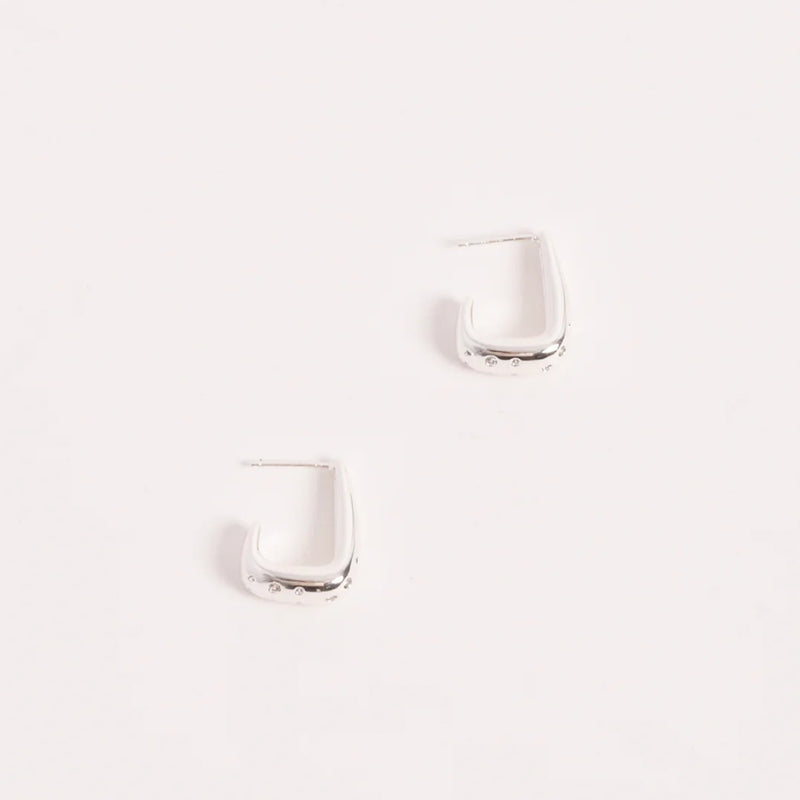 These rectangle shaped hoop earrings have a stud back closure.