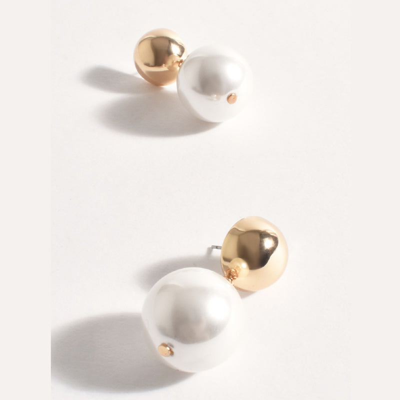 Dome Top Faux Pearl Earrings (Gold)