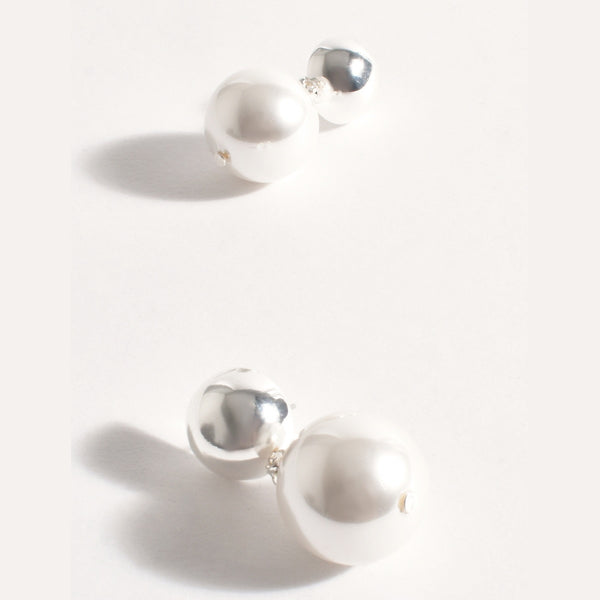 Dome Top Faux Pearl Earrings (Silver)