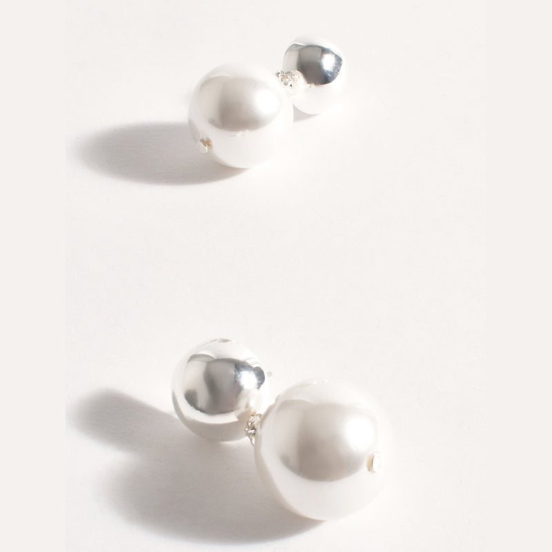 Dome Top Faux Pearl Earrings (Silver)