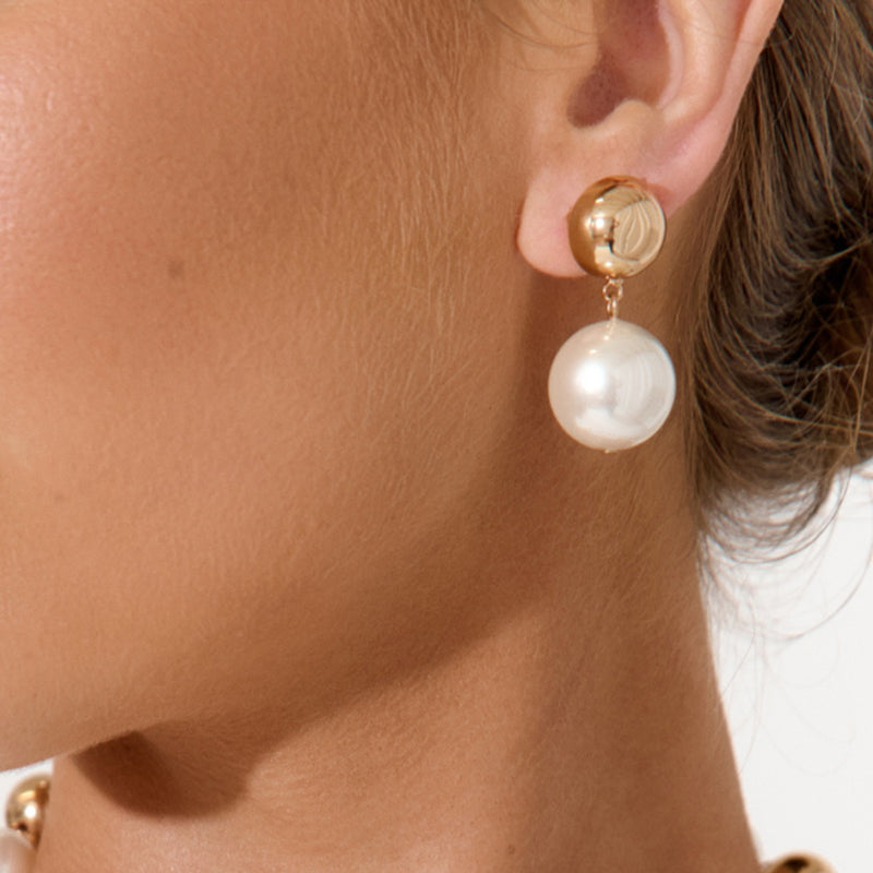 Dome Top Faux Pearl Earrings (Silver)