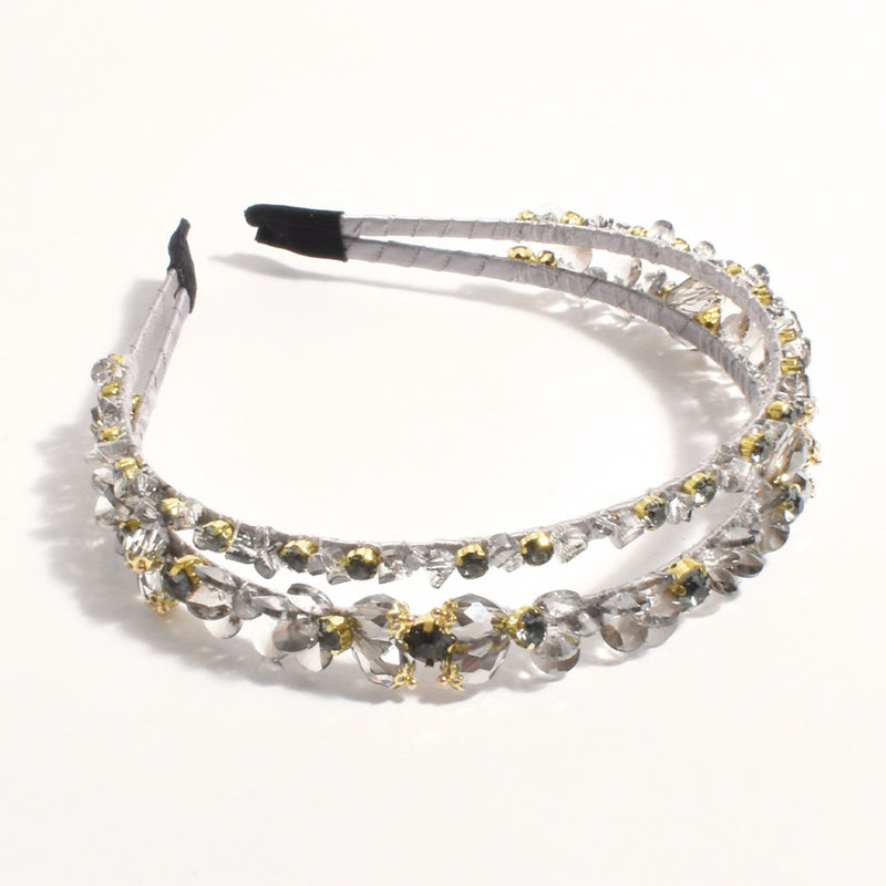 Double Row Jewelled Headband in Grey