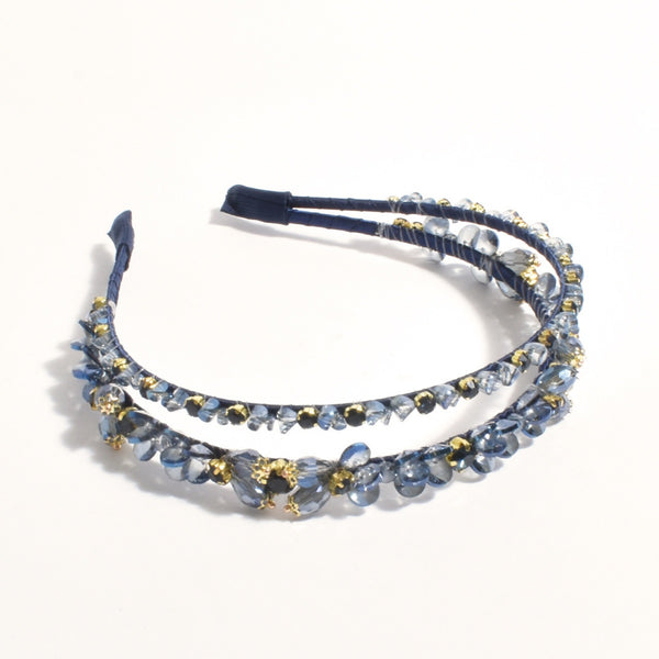 Double Row Jewelled Headband in Navy