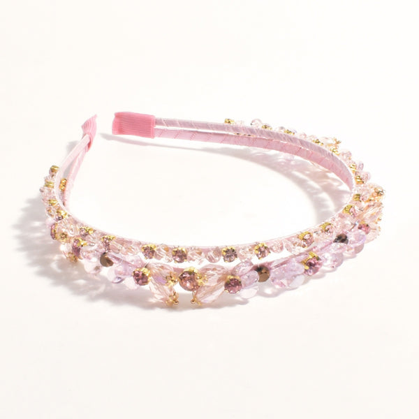 Double Row Jewelled Headband in Pink