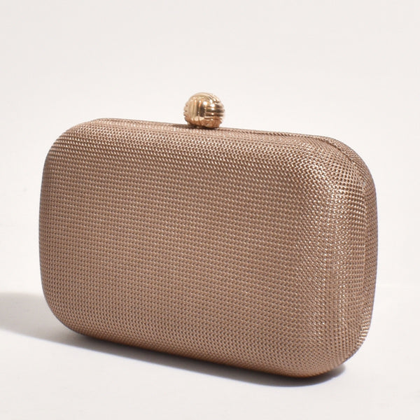 This clutch is a lovely brown colour and features a gold clasp opening