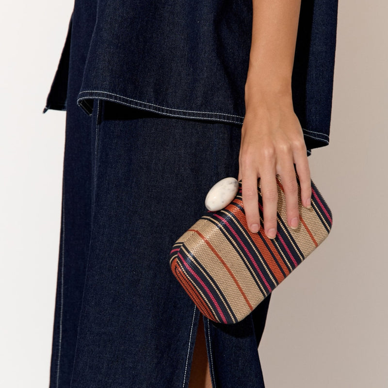 Ellery Woven Stripe Structured Clutch (Natural/Navy)