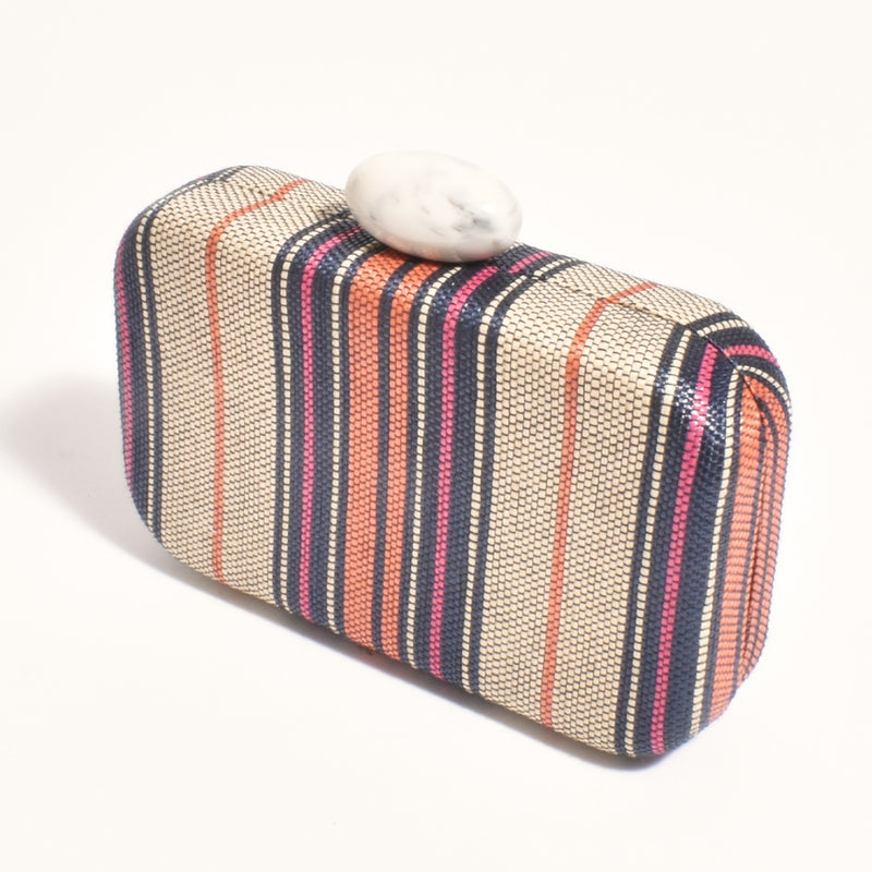 Ellery Woven Stripe Structured Clutch (Natural/Navy)