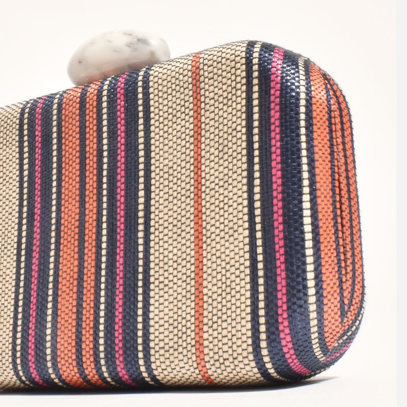 Ellery Woven Stripe Structured Clutch (Natural/Navy)