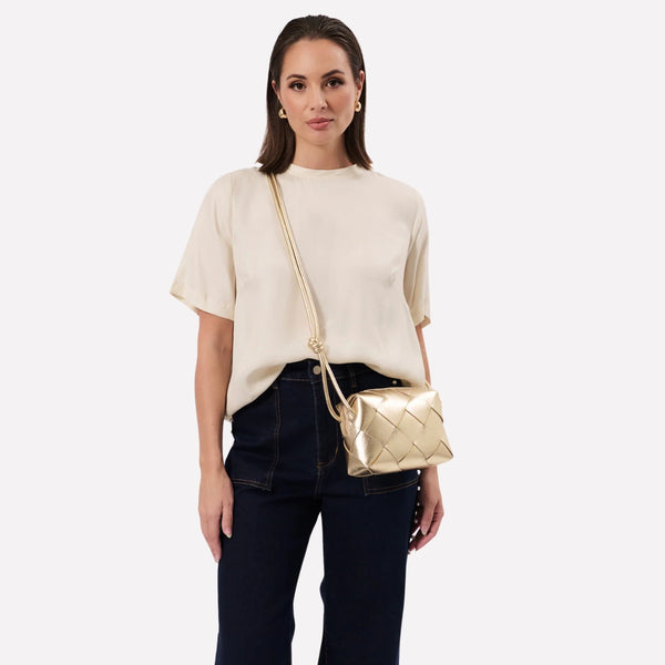 Elodie Weave Metallic Crossbody Bag (Gold)