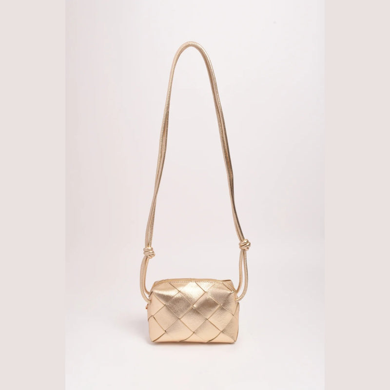 Elodie Weave Metallic Crossbody Bag (Gold)