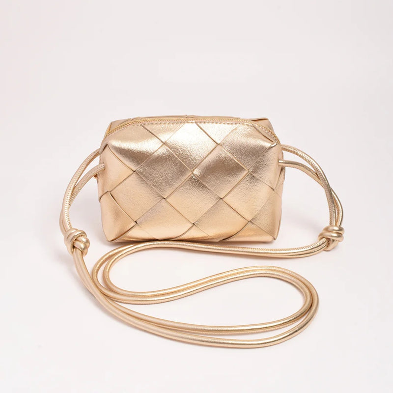 Elodie Weave Metallic Crossbody Bag (Gold)