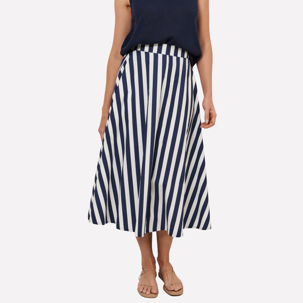 Elsie Aline Midi Skirt (Navy Stripe)