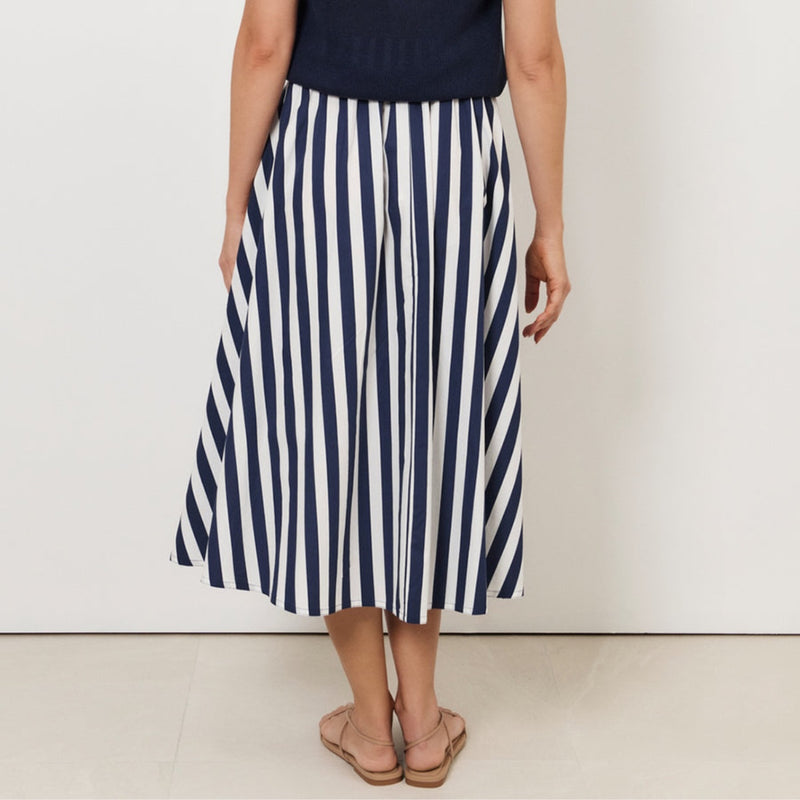 Elsie Aline Midi Skirt (Navy Stripe)