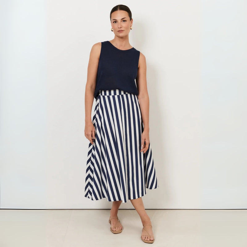 Elsie Aline Midi Skirt (Navy Stripe)