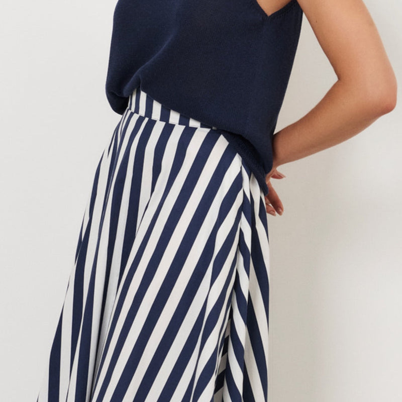 Elsie Aline Midi Skirt (Navy Stripe)