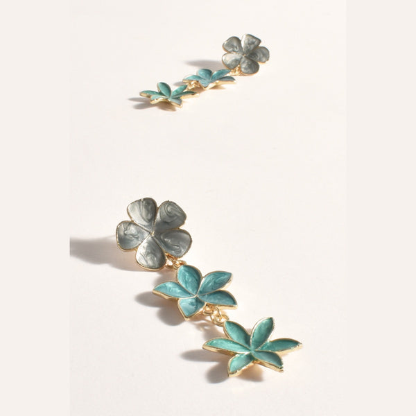 Enamel Floral Triad Earrings in green
