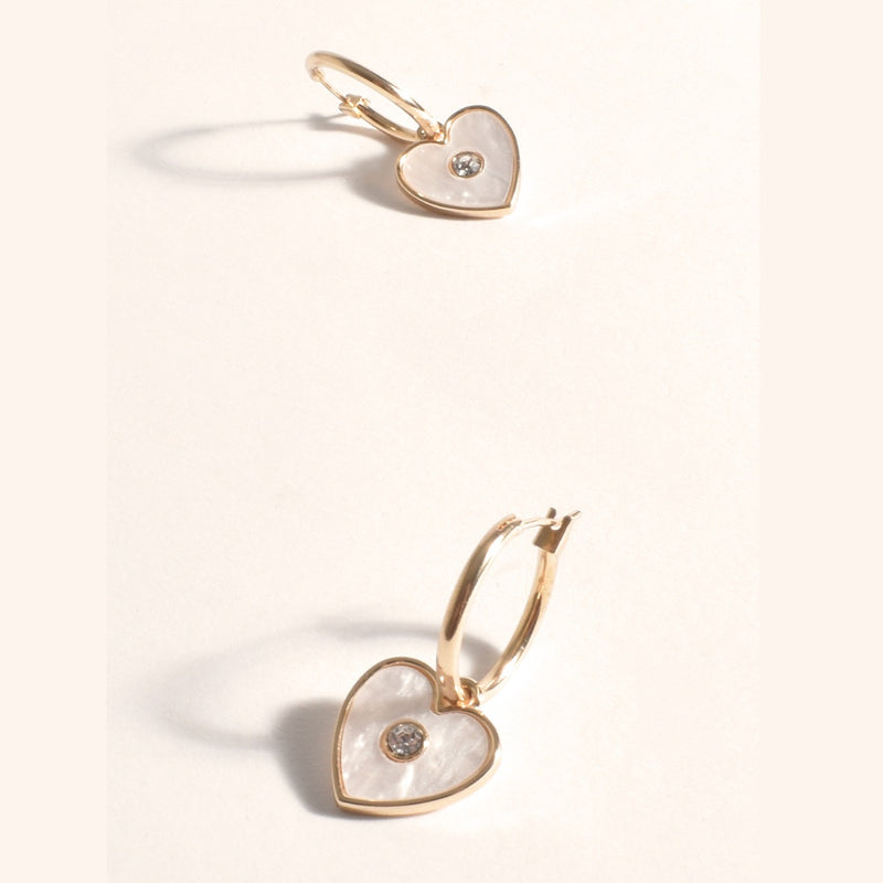 Enamel Heart Hoop Earrings (White/Gold)