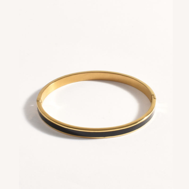 Enamel Metal Thin Bangle (Black/Gold)