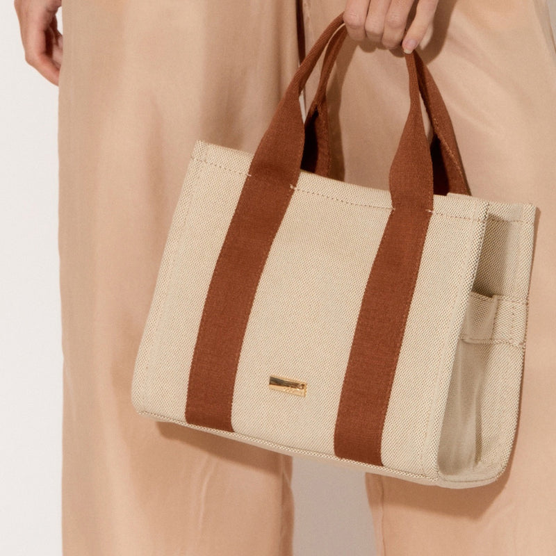 Erin Canvas Mini Tote Bag in natural and tan