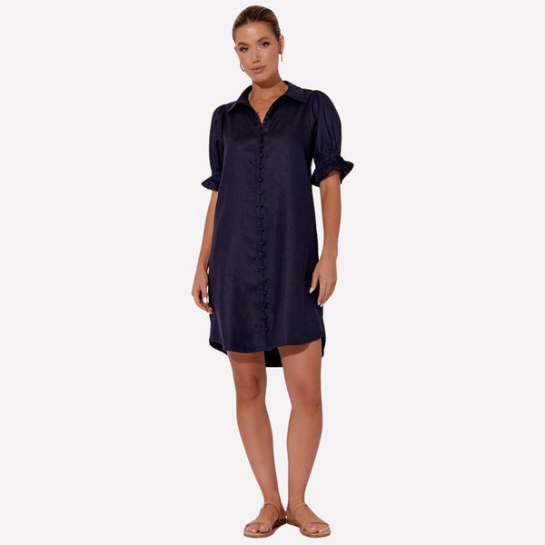 Esther Linen Shirt Dress (Navy)