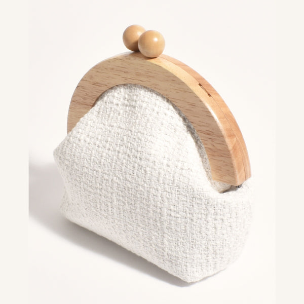 Etta Tweed Timber Frame Woven Clutch (White)