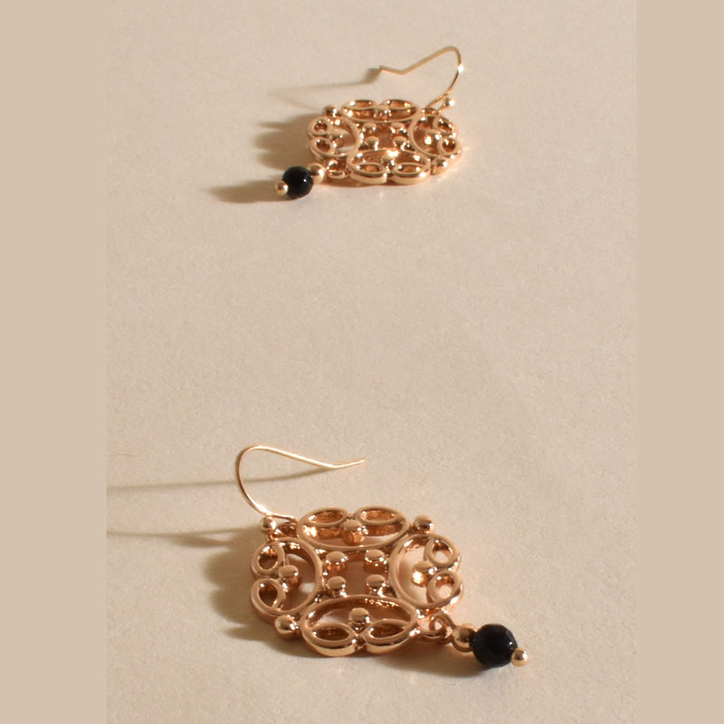 Fallon Stone Filigree Hook Earrings (Black/Gold)