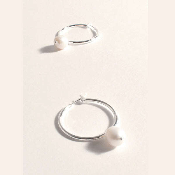 Freshwater Pearl Hoop Earrings in silver