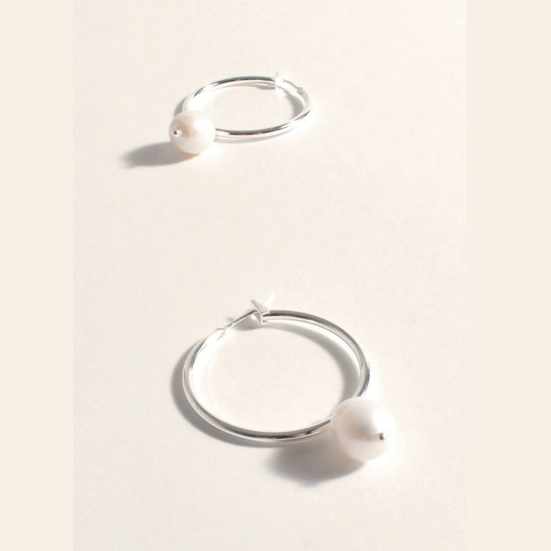 Freshwater Pearl Hoop Earrings in silver