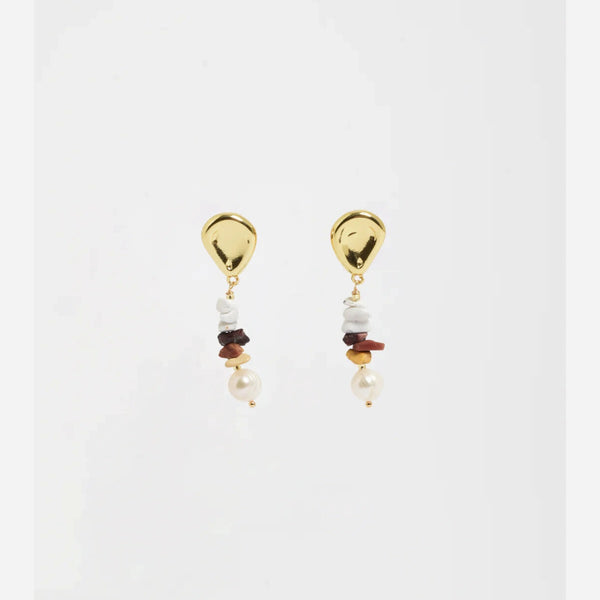 Freshwater Pearl Stone Chip Drop Earrings (Chocolate)