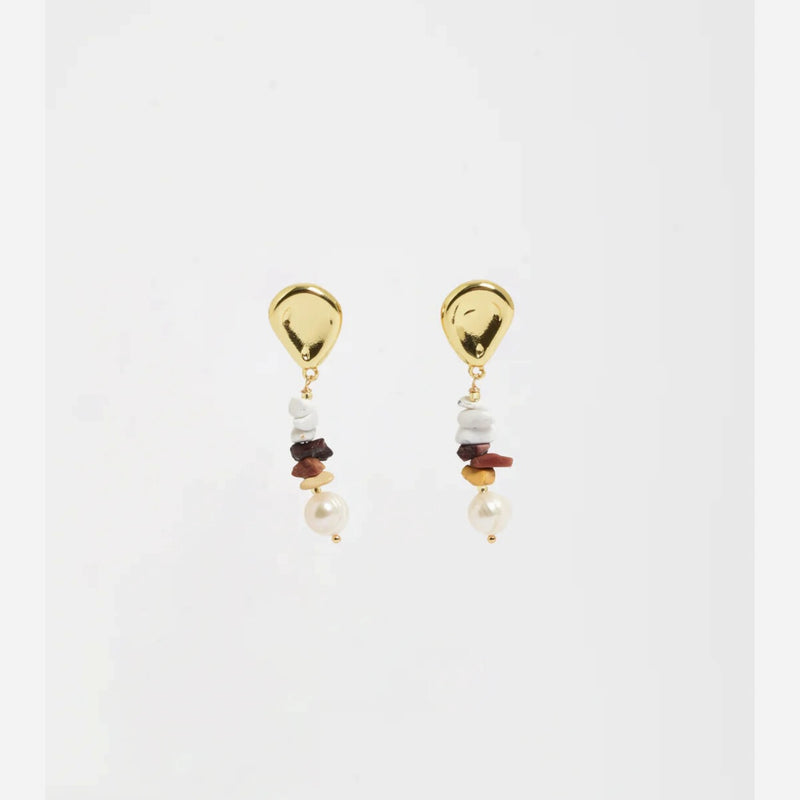 Freshwater Pearl Stone Chip Drop Earrings (Chocolate)