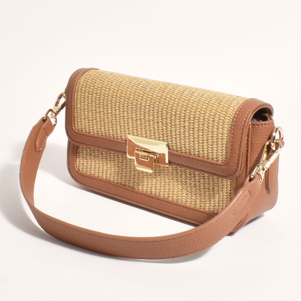 Hattie Weave Crossbody Bag in Tan and natural