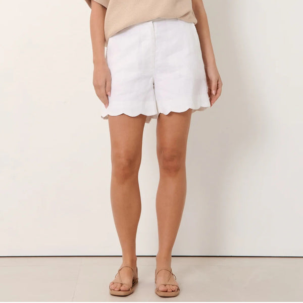 Haven Scalloped Hem Shorts in white