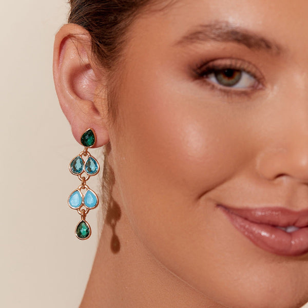 Layered Glass Drop Earrings (Pink/White)