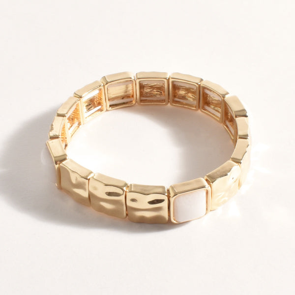 Inset Stone Stretch Bracelet in Gold and White