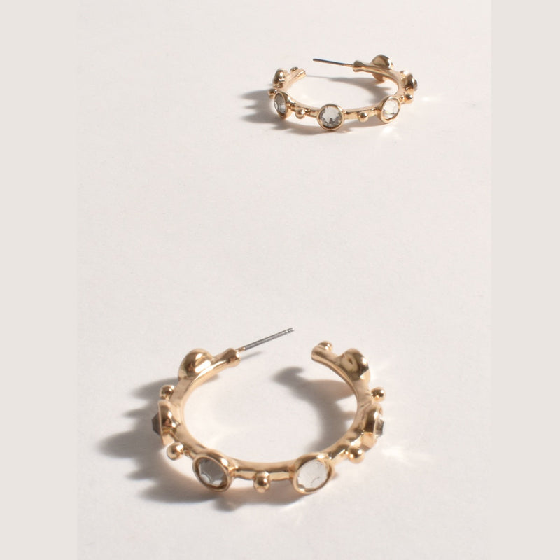 Interval Patterned Jewelled Hoop Earrings in crystal and gold