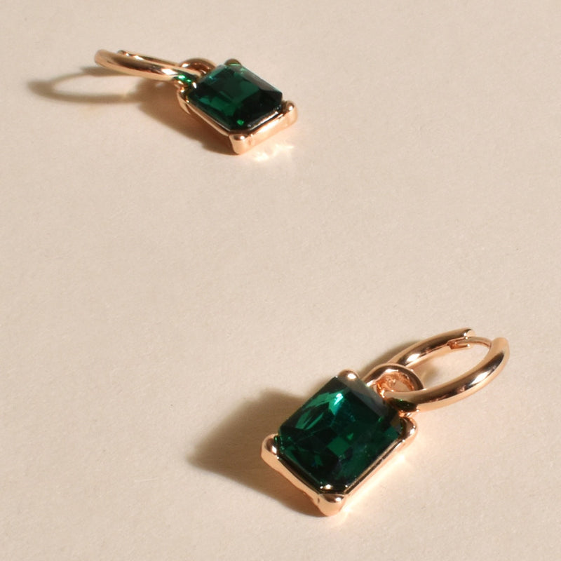 Jewel Drop Mini Hoop Earrings in Green and Gold