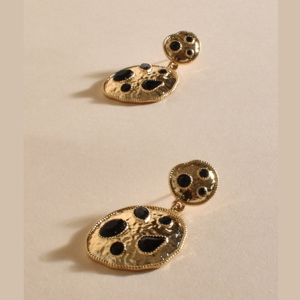 Jewelled Metal Disc Earrings in Gold and Black