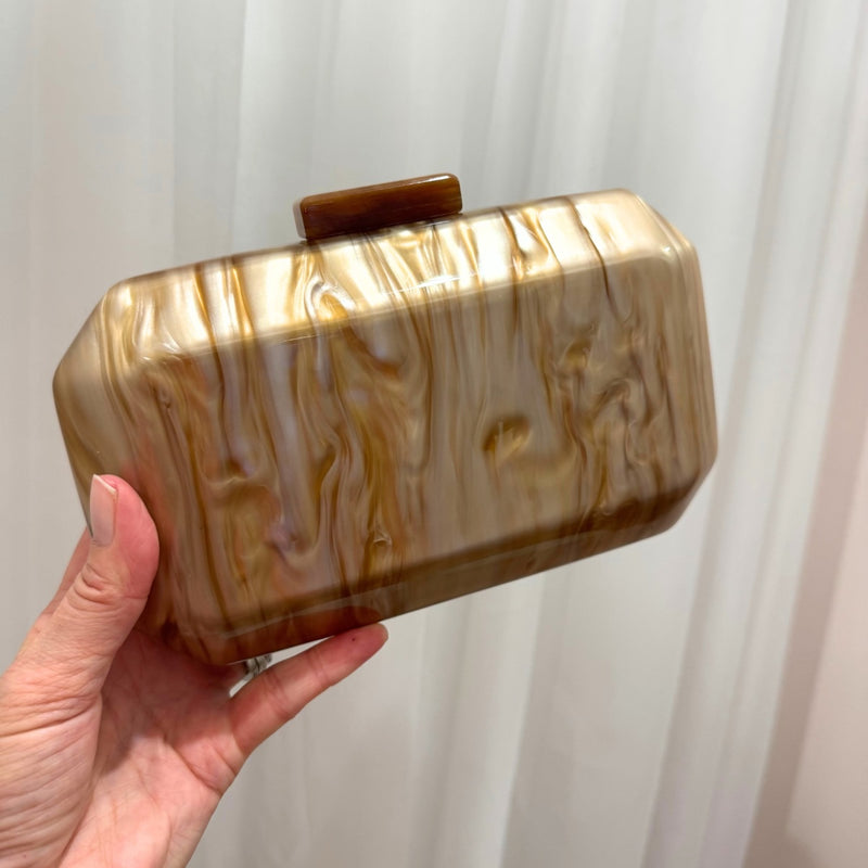 Juliana Resin Structured Clutch (Camel)